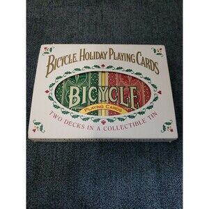 VTG Bicycle Holiday Playing Cards Set 90’s Collector's Tin 2 Poker Decks USA NEW